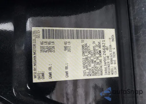 2015 Nissan Altima 2.5 S z USA, uszkodzony, nr VIN 1N4AL3AP0FC266821